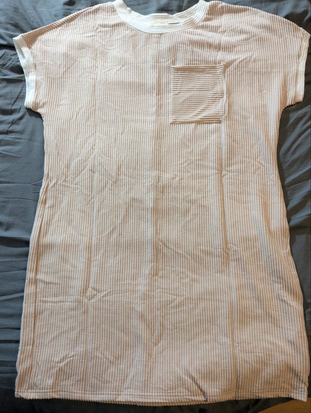 Women's XL Cream Ribbed Short-Sleeve Pocket Dress